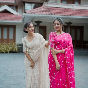 Soft Organza Saree with Polka Dot Thread Work