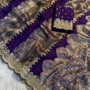 ✨ Pure Crepe Khadi Silk Mix Pattu Saree with Zari Weaving & Coding Work ✨