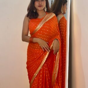 ✨ Semi Banarasi Concept Viscose Georgette Saree with Golden Buttas ✨