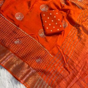 ✨ Pure Viscose Crepe Silk Zari Peacock Work Saree with Checks & Viscose Butti Blouse ✨