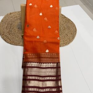 Silk Moonga Weave Saree with Semi-Kanchi Border & Contrast Booti Pallu
