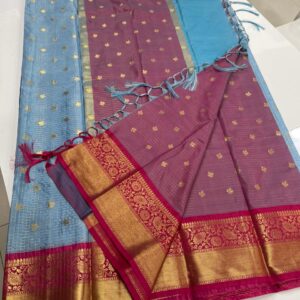 Exclusive Vintage Checks Weaving Buti Semi-Gadwal Inspired Saree