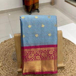 Exclusive Vintage Checks Weaving Buti Semi-Gadwal Inspired Saree