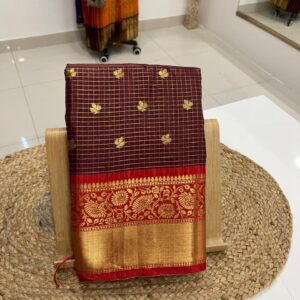 Exclusive Vintage Checks Weaving Buti Semi-Gadwal Inspired Saree