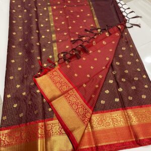 Exclusive Vintage Checks Weaving Buti Semi-Gadwal Inspired Saree