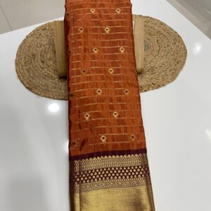 Soft Banarasi Semi-Silk Saree with Meenakari Buty & Contrast Kanchi Border