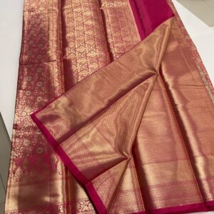 Premium Semi-Kanchi Meenakari Brocade Saree with Floral Zari Resham Jaal