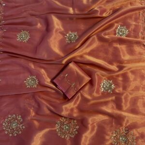 Pure Soft Two-Tone Tissue Saree with Handwork & Moti Embellishment