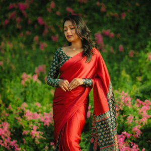 Semi Modal Saree with Ajrakh Print