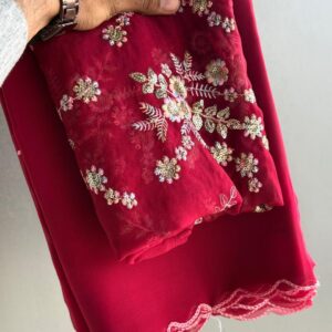 Soft Plain Georgette Saree with Arco Border & Multi-Thread Sequence Work Blouse