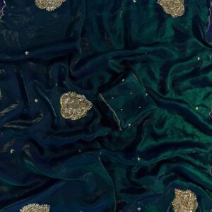 ✨ Heavy Soft Satin Space Silk Saree with Real Kundan & Moti Handwork ✨