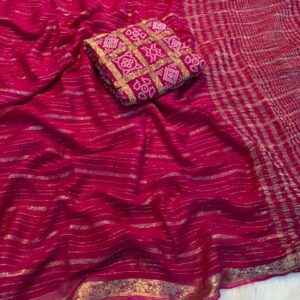 Pure Viscose Weaving Jacquard Saree with Designer Pallu & Heavy Bandhani Blouse