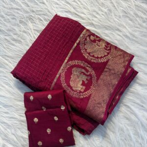 Pure Viscose Russian Mango Saree with Elephant & Peacock Zari Jacquard Patta