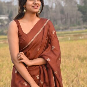 Pure Soft Viscose Khadi Silk Saree with Jacquard Leaf Design & Satin Border