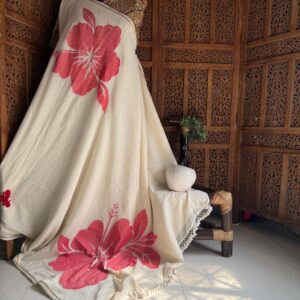 Pure Mul Cotton Hibiscus Shoulder Design Saree