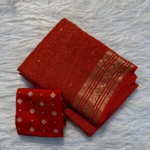 Pure Viscose Chinon Chit Pallu Saree with Silver & Gold Butti Weaving
