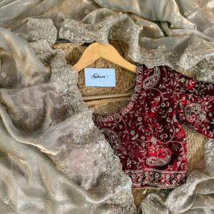 Soft Space Silk Saree with Heavy Embroidery & Designer Stitched Blouse