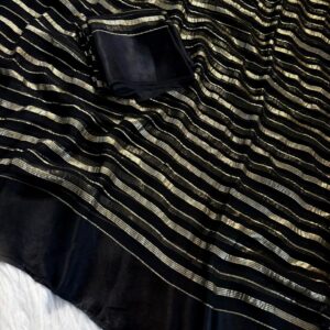 Pure Viscose Georgette Saree with Stripe Pattern & Premium Satin Border