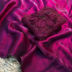 Beautiful Space Silk Saree with Ribbon & Bead Designer Work Blouse