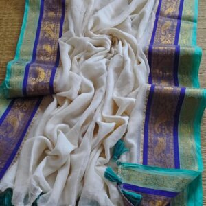 ✨ Beautiful Kanchi Border Mulmul Saree ✨
