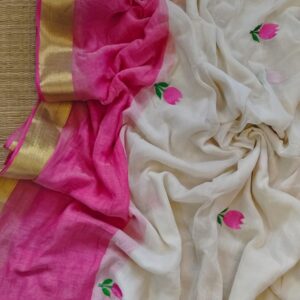 🌸 Beautiful Floral Machine Embroidery on Pure Authentic Mul Cotton Sarees 🌸