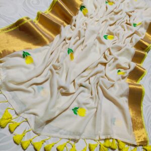 ✨ Beautiful Floral Machine Embroidery on Pure Authentic Mul Cotton Sarees ✨