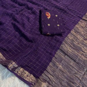 ✨ Pure Viscose Checks Georgette Saree ✨
