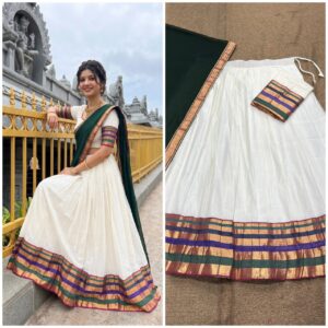 ✨ Kanchi Cotton Inspired Cotton-Silk Mix Semi-Stitched Dhawani Set ♥️