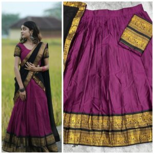 ✨ Kanchi Cotton Inspired Cotton-Silk Mix Semi-Stitched Dhawani Set ♥️