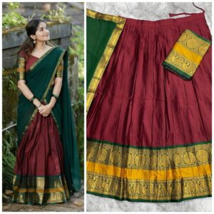 ✨ Kanchi Cotton Inspired Cotton-Silk Mix Semi-Stitched Dhawani Set ♥️