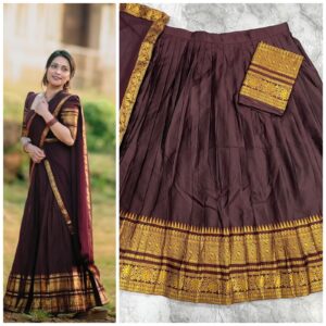 ✨ Kanchi Cotton Inspired Cotton-Silk Mix Semi-Stitched Dhawani Set ♥️