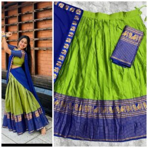 ✨ Kanchi Cotton Inspired Cotton-Silk Mix Semi-Stitched Dhawani Set ♥️