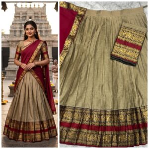✨ Kanchi Cotton Inspired Cotton-Silk Mix Semi-Stitched Dhawani Set ♥️ -