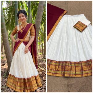 ✨ Kanchi Cotton Inspired Cotton-Silk Mix Semi-Stitched Dhawani Set ♥️
