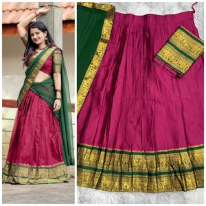 ✨ Kanchi Cotton Inspired Cotton-Silk Mix Semi-Stitched Dhawani Set ♥️