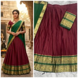 ✨ Kanchi Cotton Inspired Cotton-Silk Mix Semi-Stitched Dhawani Set ♥️