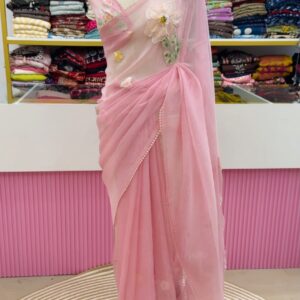Premium Soft Organza Appliqué Work Saree ✨