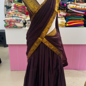 ✨ Kanchi Cotton Inspired Cotton-Silk Mix Semi-Stitched Dhawani Set ♥️