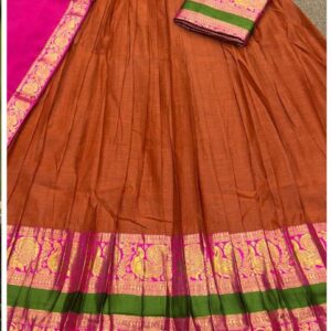 ✨ Kanchi Cotton Inspired Cotton-Silk Mix Semi-Stitched Dhawani Set ♥️