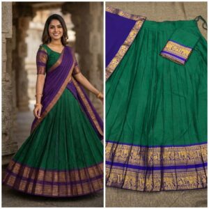 ✨ Kanchi Cotton Inspired Cotton-Silk Mix Semi-Stitched Dhawani Set ♥️