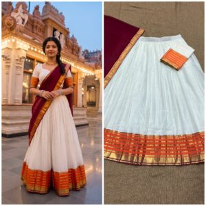 ✨ Kanchi Cotton Inspired Cotton-Silk Mix Semi-Stitched Dhawani Set ♥️