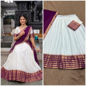 ✨ Kanchi Cotton Inspired Cotton-Silk Mix Semi-Stitched Dhawani Set ♥️