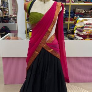 ✨ Kanchi Cotton Inspired Cotton-Silk Mix Semi-Stitched Dhawani Set ♥️