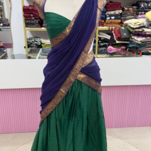 ✨ Kanchi Cotton Inspired Cotton-Silk Mix Semi-Stitched Dhawani Set ♥️