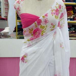 🌸 Premium Viscose Georgette Saree 🩷