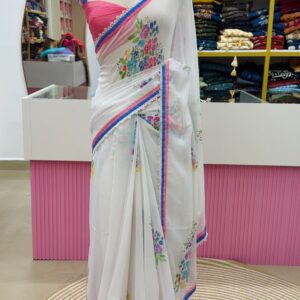 🌸 Premium Viscose Georgette Saree with Floral Prints 🌸 - Copy