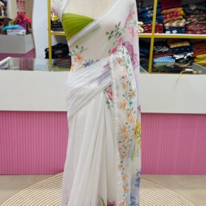 🌸 Premium Viscose Georgette Saree with Floral Prints 🌸