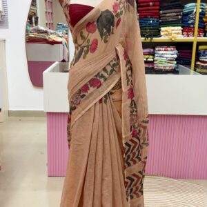 🌸 Elegant Cotton Linen Digital Printed Saree 💖